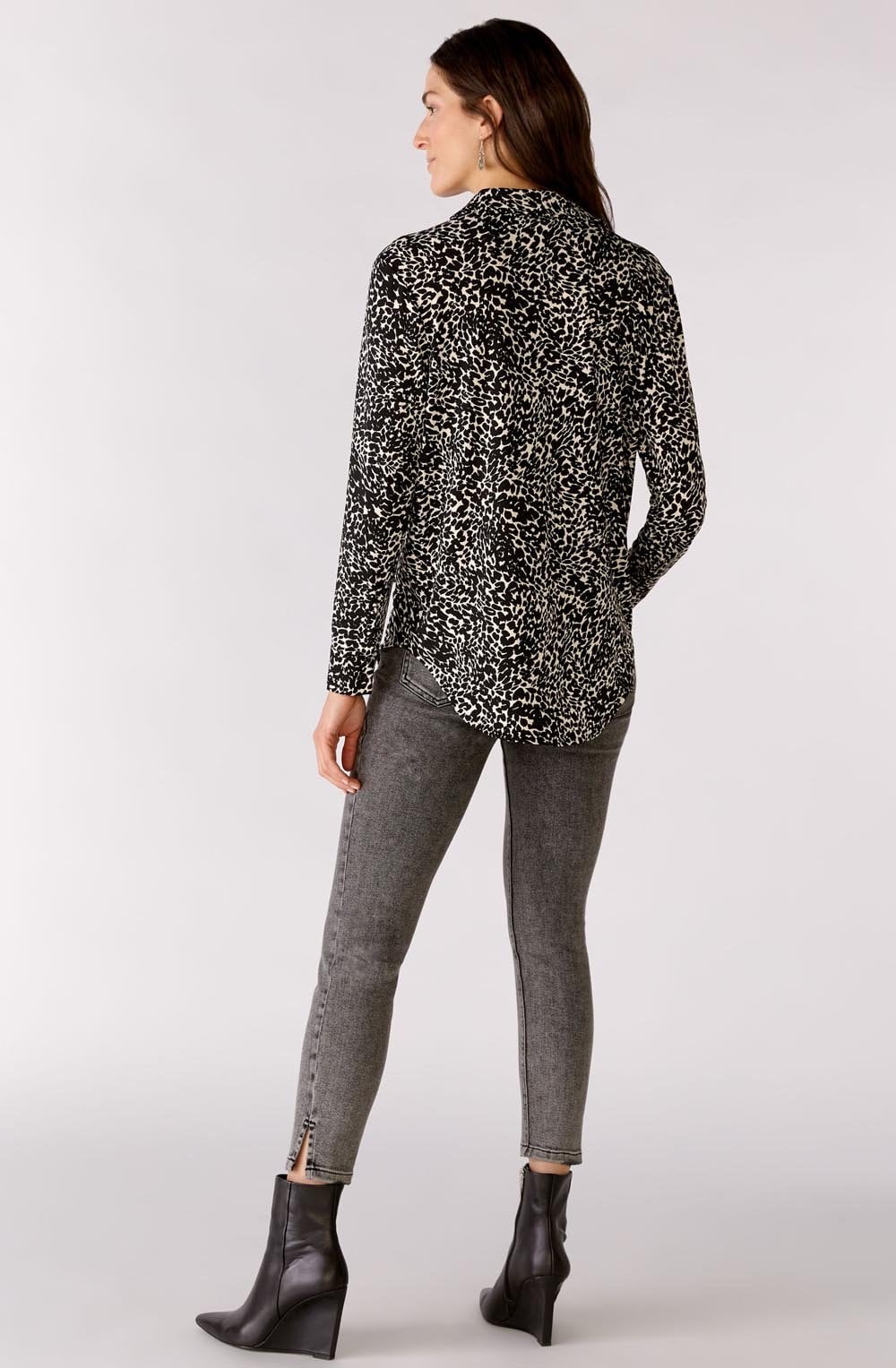 Black Off White Animal Print Jersey Blouse
