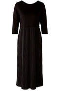 Black Pleated Jersey Midi Dress