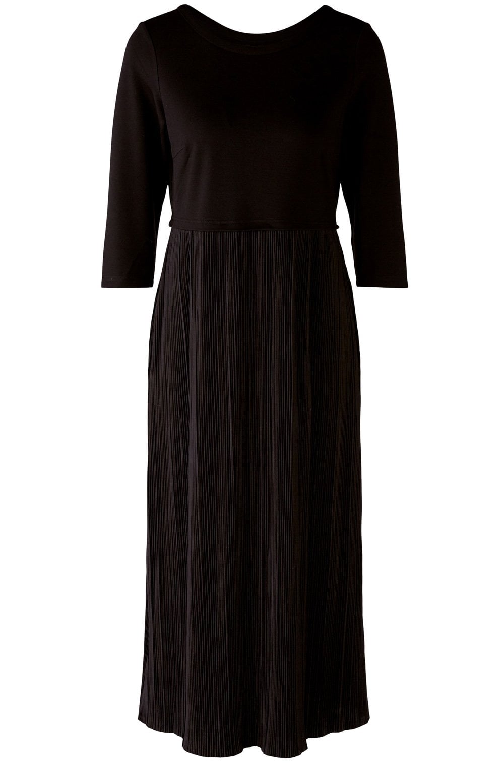 Black Pleated Jersey Midi Dress