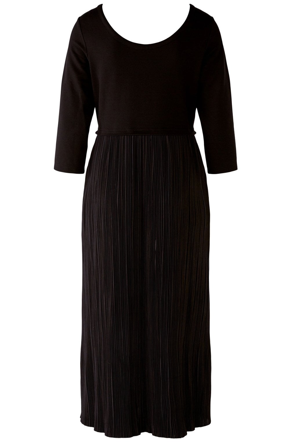 Black Pleated Jersey Midi Dress