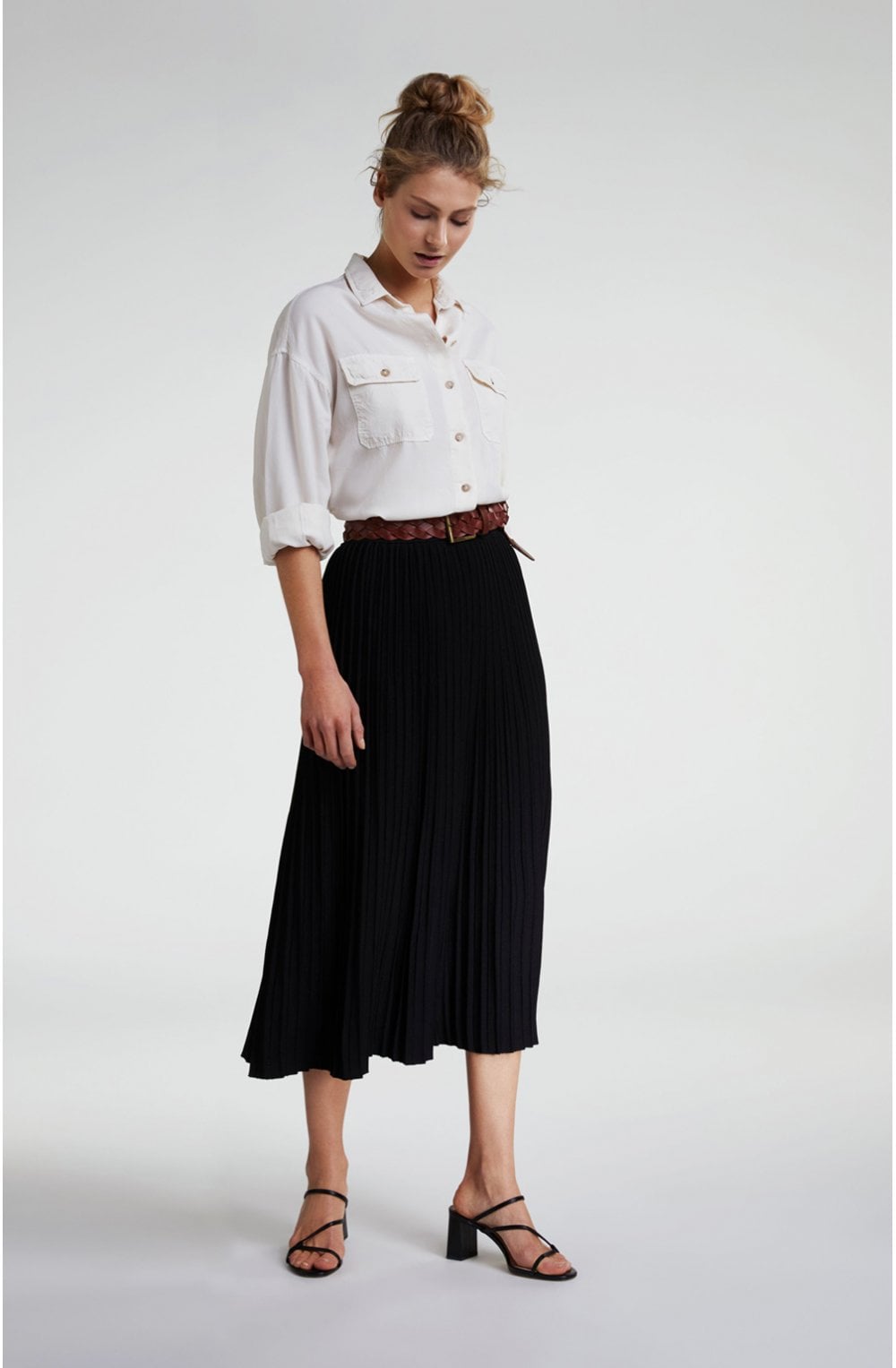 Black Pleated Midi Skirt