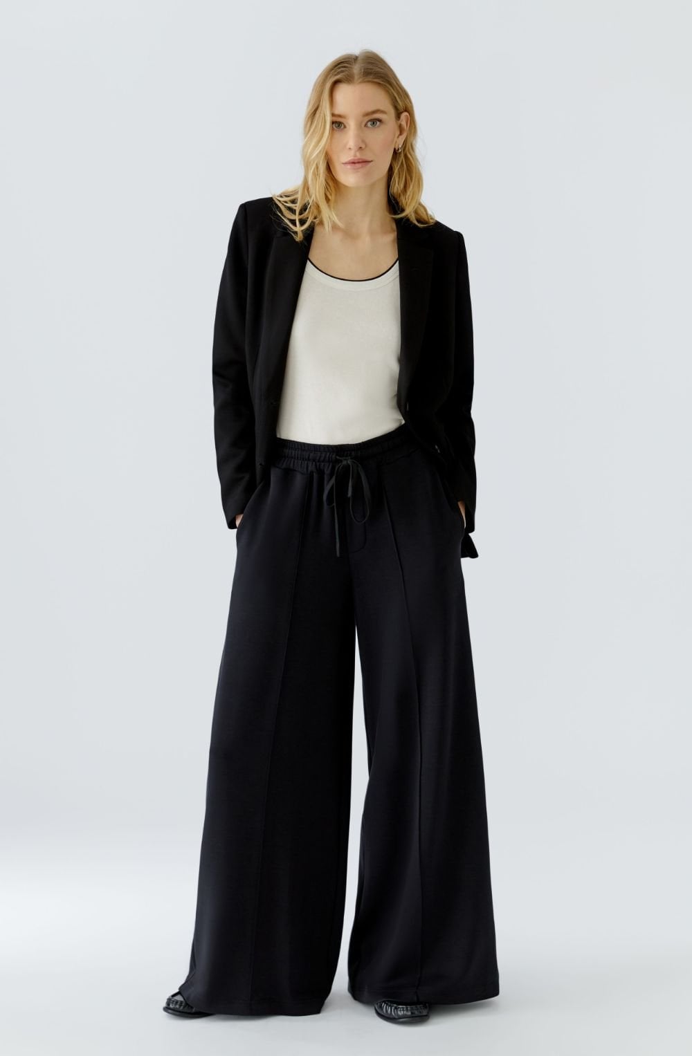 Black Scuba Jersey Wide Leg Trousers