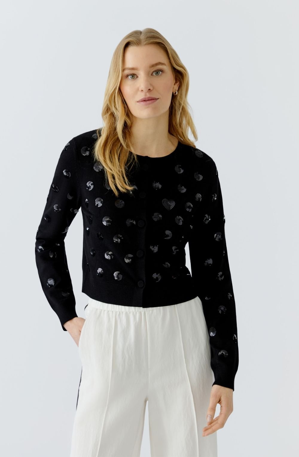 Black Sequin Polka Dot Shortened Cardigan