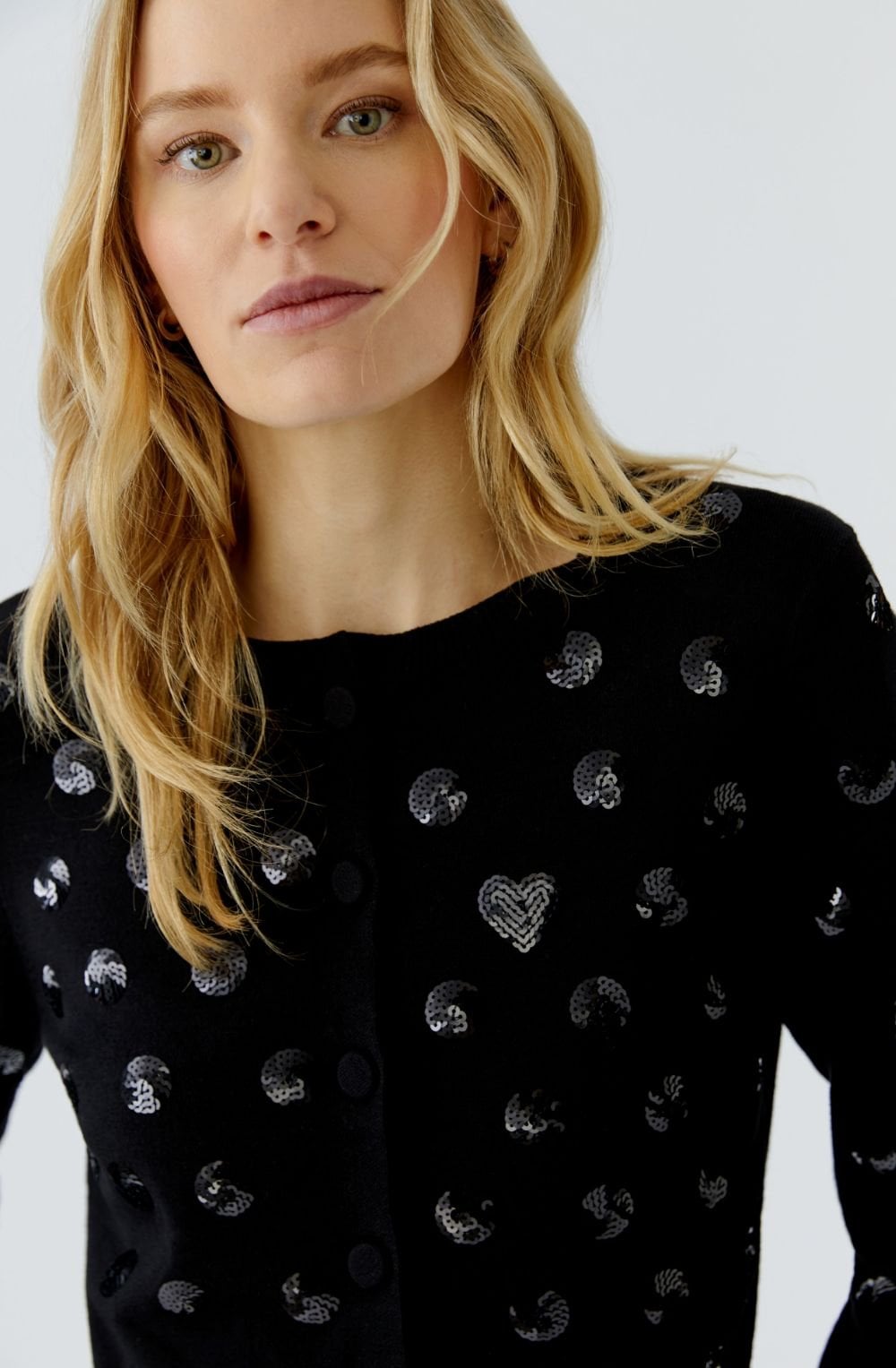 Black Sequin Polka Dot Shortened Cardigan