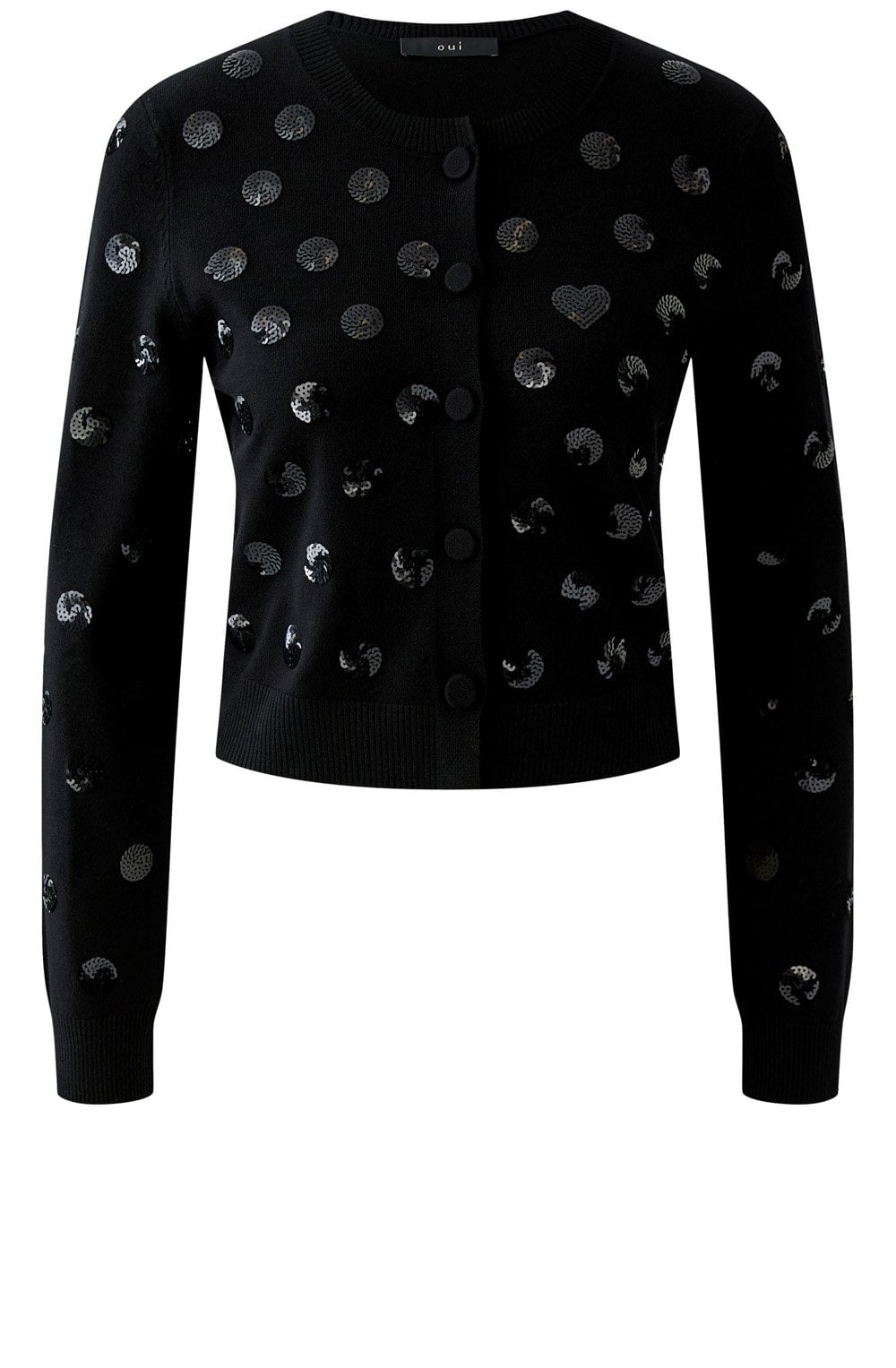 Black Sequin Polka Dot Shortened Cardigan