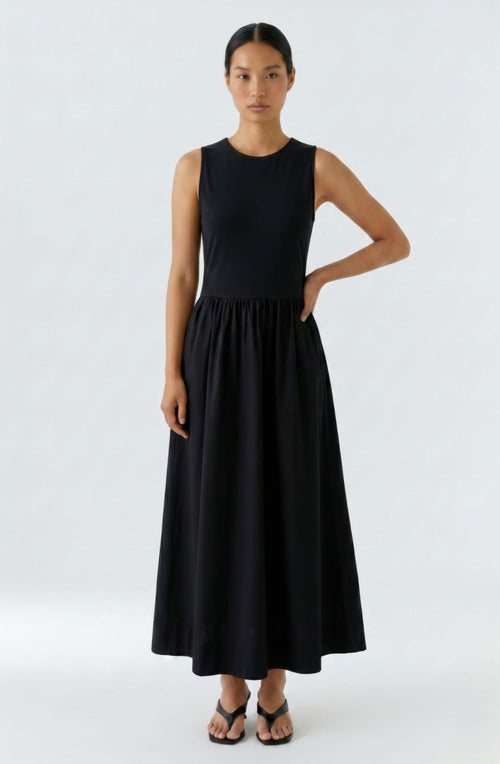 Black Silk Touch and Cotton Skirt Maxi Dress