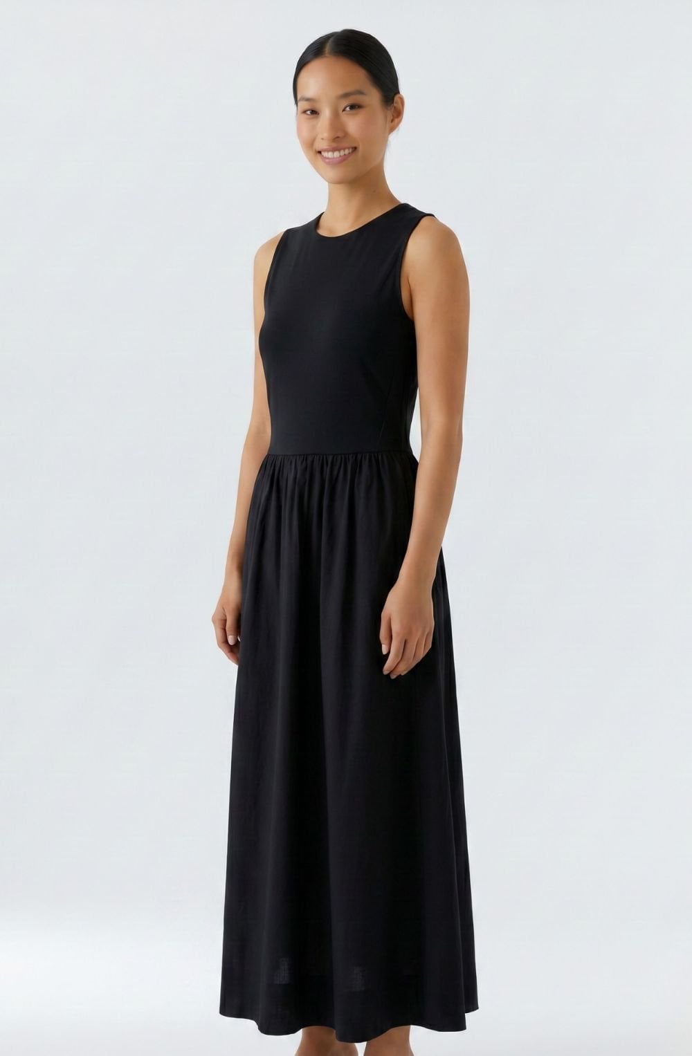 Black Silk Touch and Cotton Skirt Maxi Dress