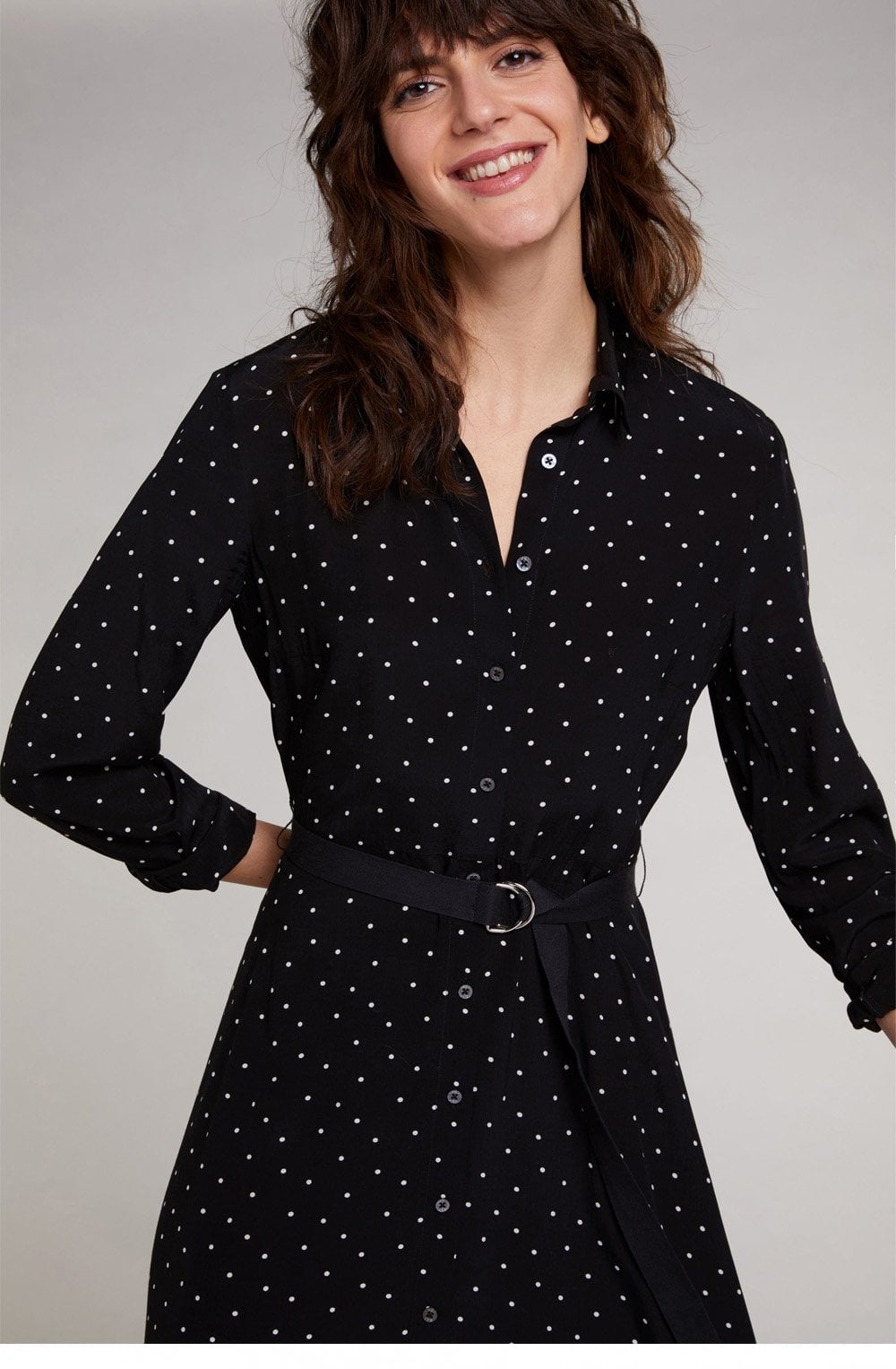 Black Spot Print Shirt Dress