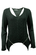 Oui black V neck jumper with zip detail