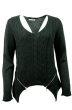 Oui black V neck jumper with zip detail