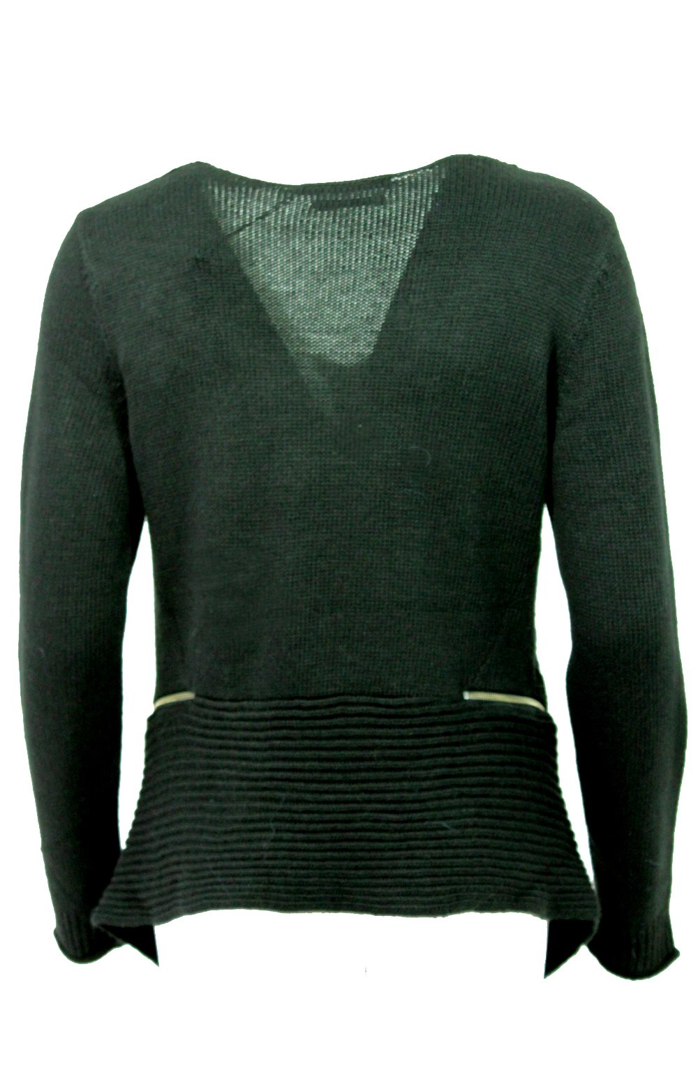 Oui black V neck jumper with zip detail