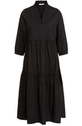 Black V Neck Ruffle Tiered Dress