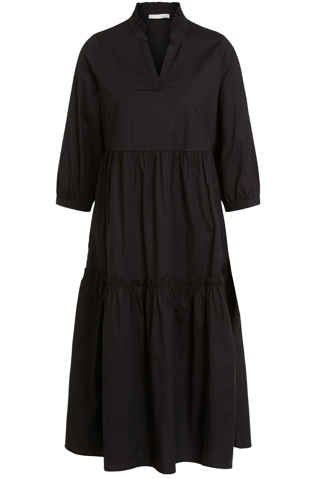 Black V Neck Ruffle Tiered Dress