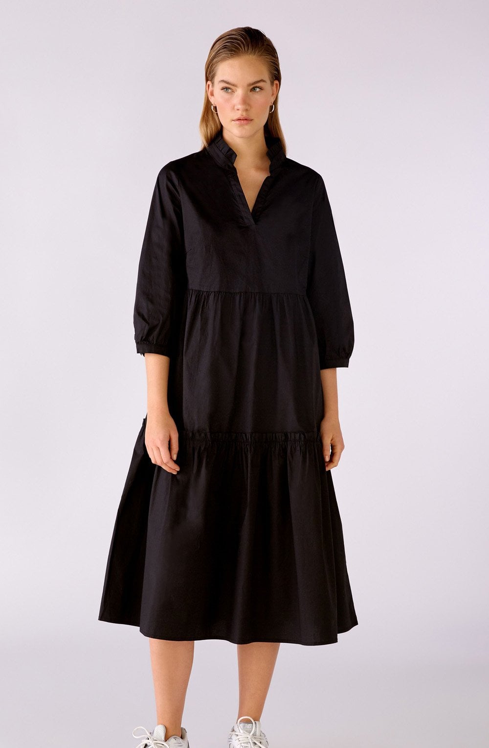 Black V Neck Ruffle Tiered Dress