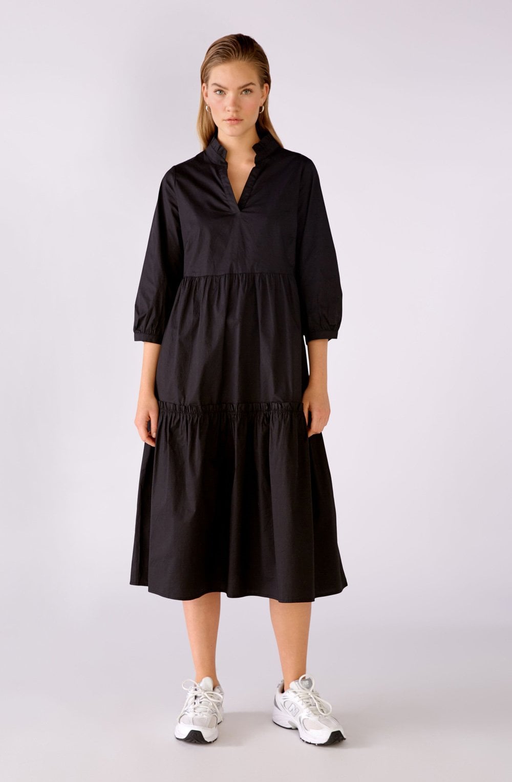 Black V Neck Ruffle Tiered Dress