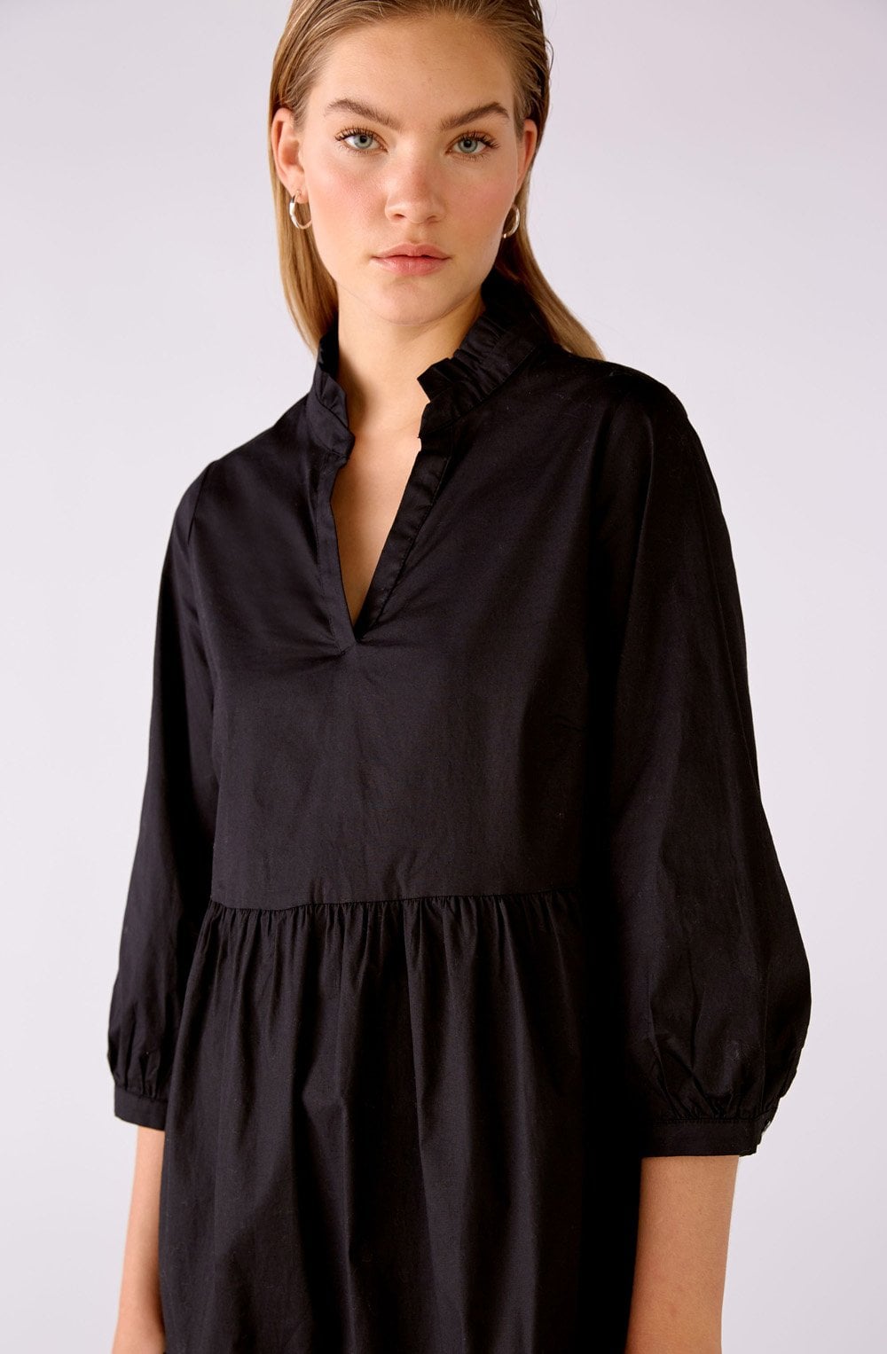 Black V Neck Ruffle Tiered Dress
