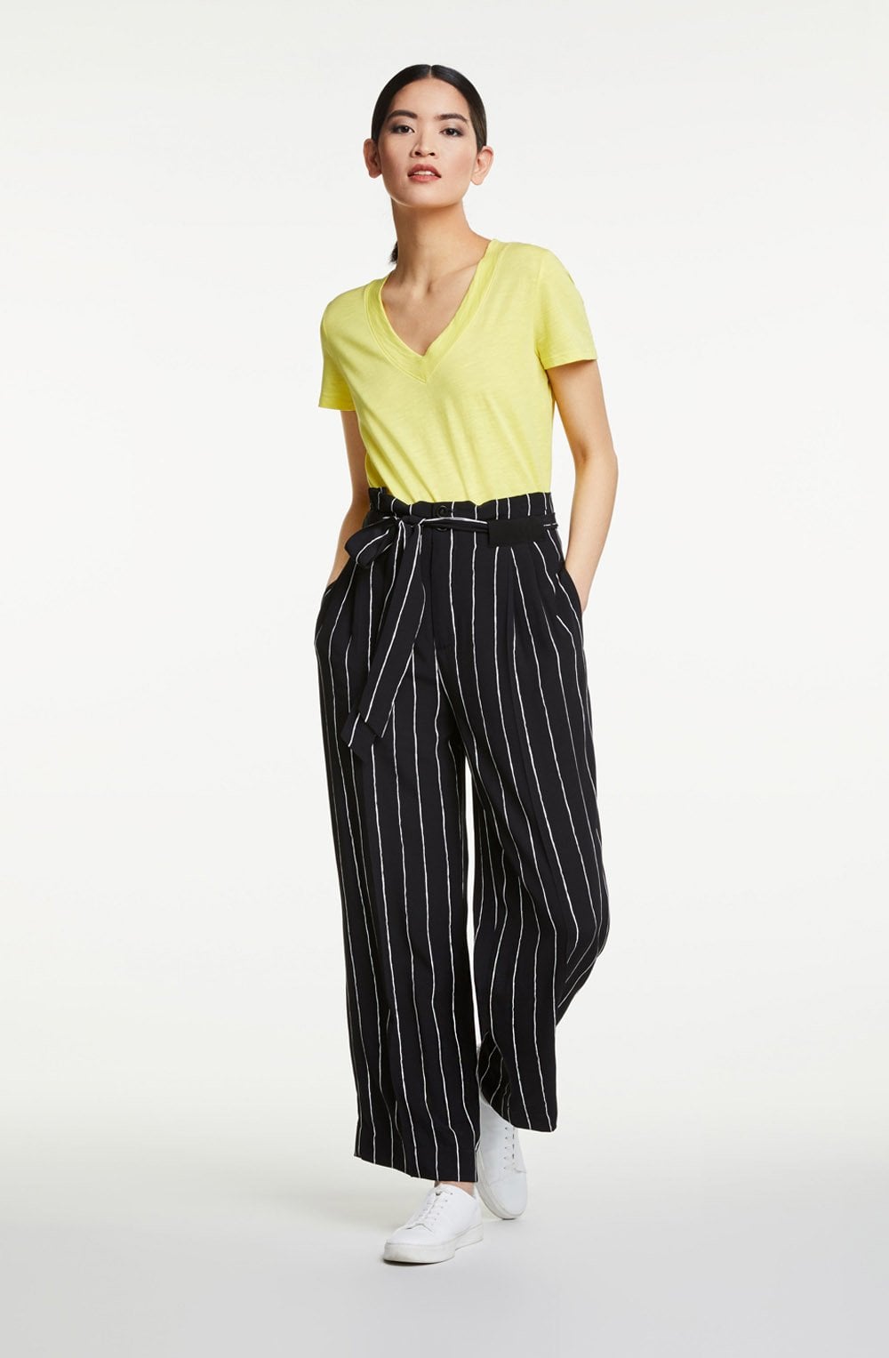 Black & White Wide Leg Striped Trousers
