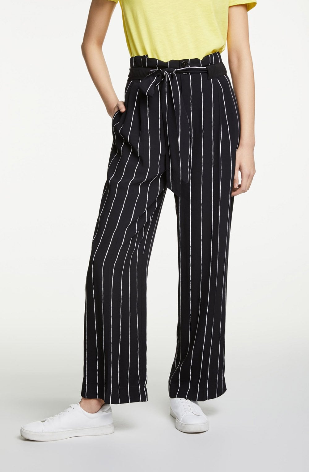 Black & White Wide Leg Striped Trousers