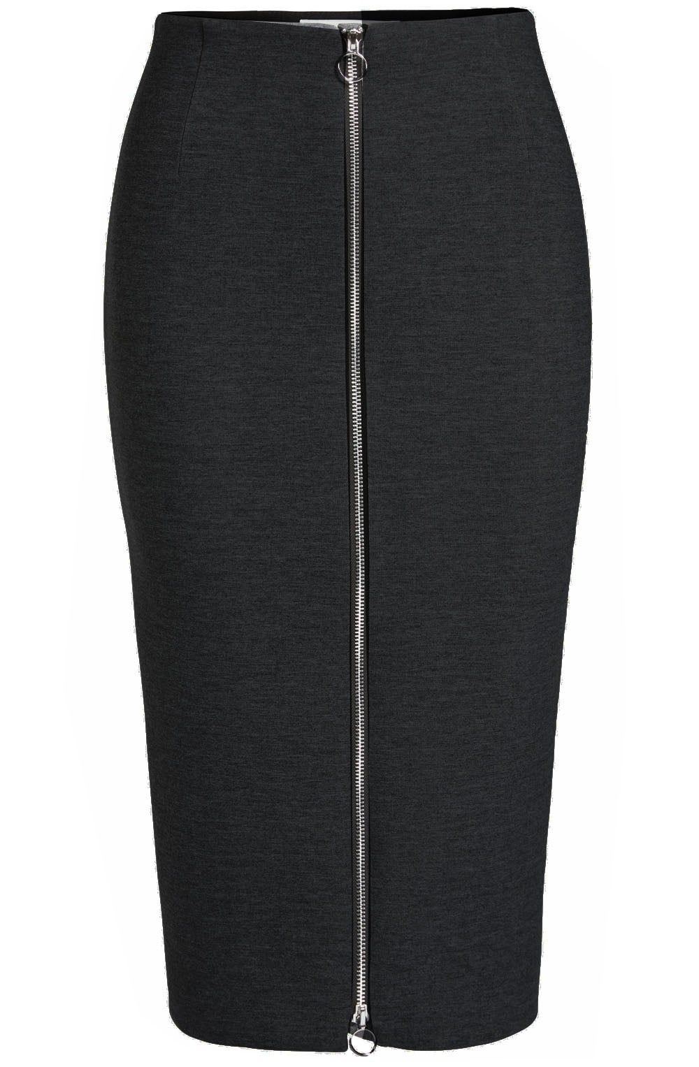 Black Zip Front Pencil Skirt