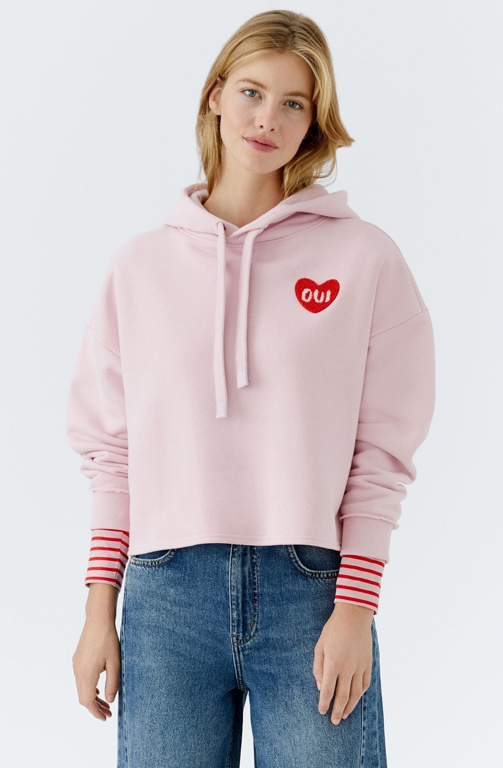 Bleached Mauve Embroidered Heart Hooded Jumper