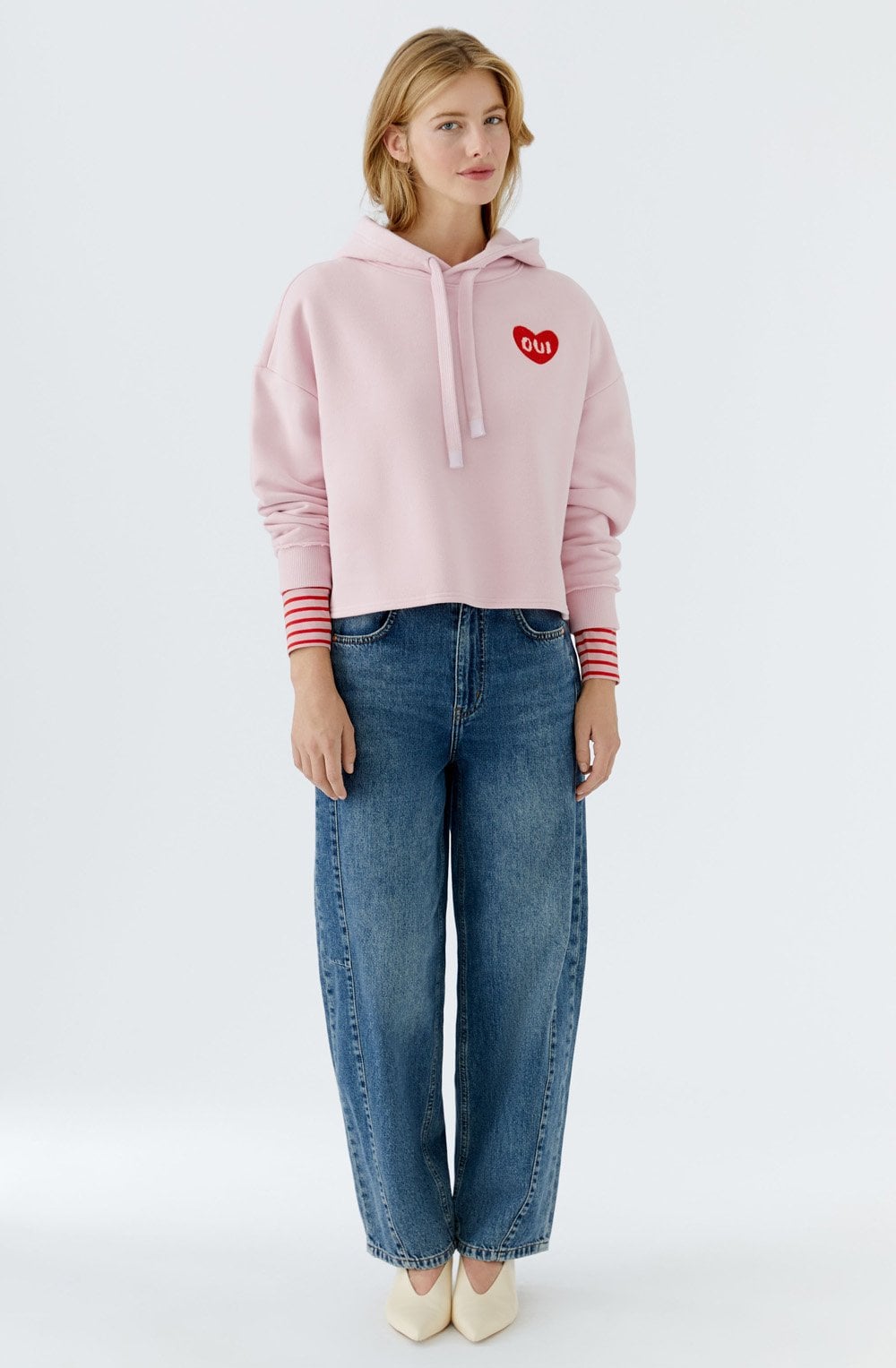 Bleached Mauve Embroidered Heart Hooded Jumper