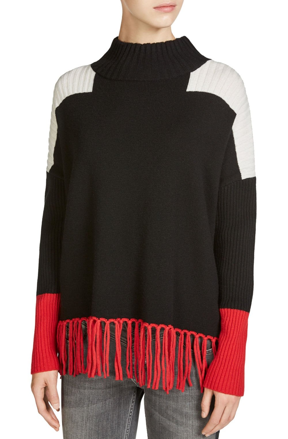 Block Design Tassel Hem Sweater