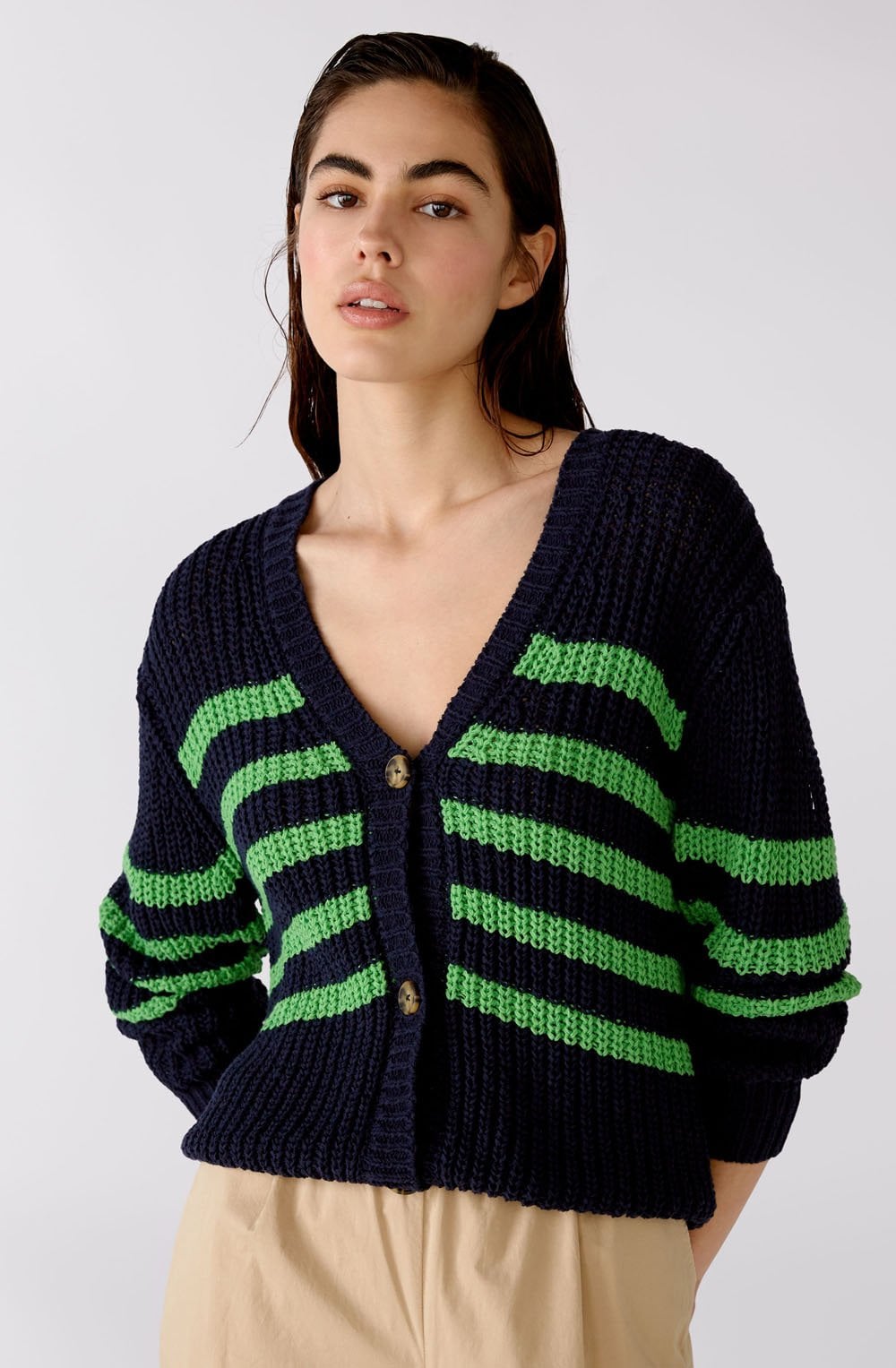 Blue and Green Chunky Open Knit Cardigan
