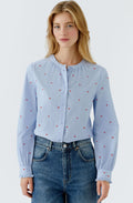 Blue and Mini Red Heart Embroidered Blouse