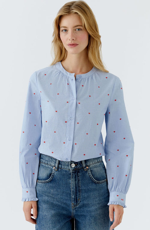Blue and Mini Red Heart Embroidered Blouse