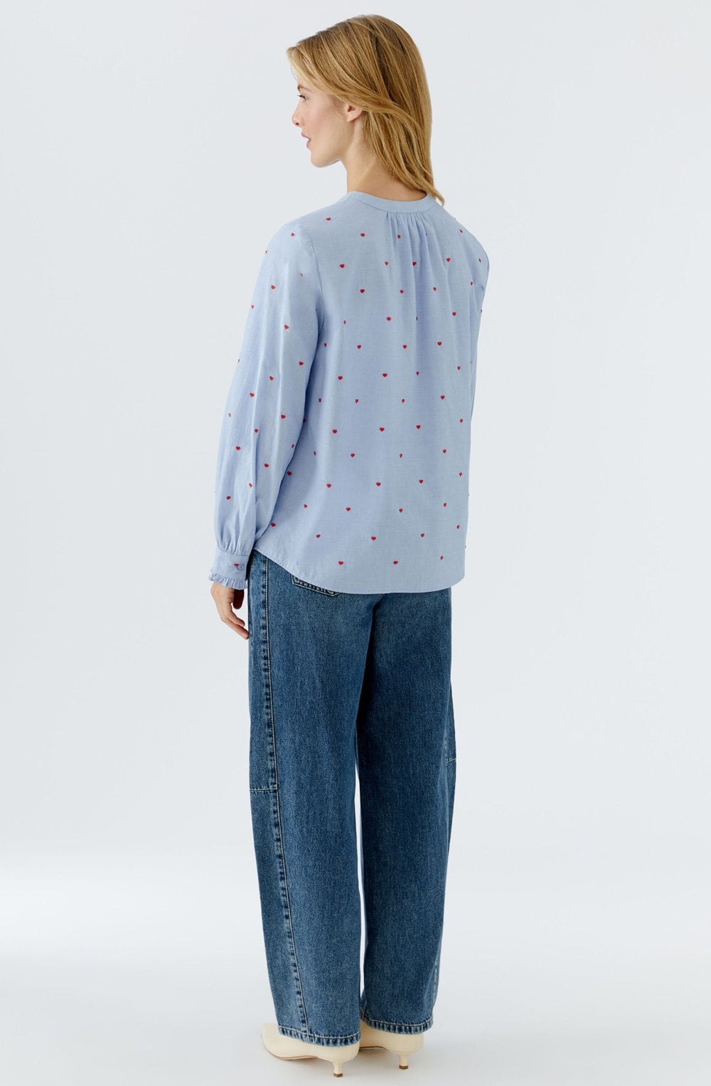 Blue and Mini Red Heart Embroidered Blouse