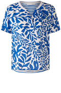Blue and White Bold Print and Striped Blouse
