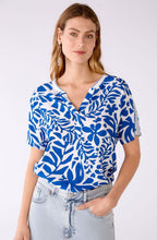 Blue and White Bold Print and Striped Blouse