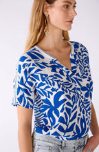 Blue and White Bold Print and Striped Blouse