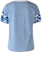 Blue and White Bold Print and Striped Blouse