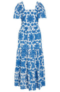 Blue and White Bold Print Maxi Dress