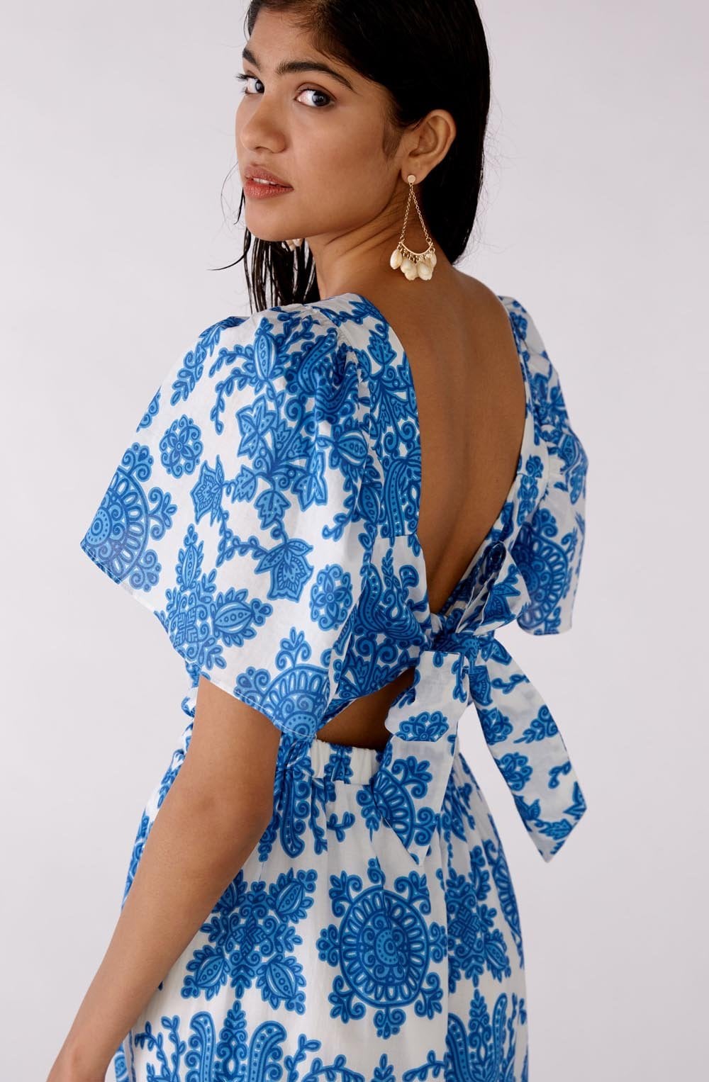 Blue and White Bold Print Maxi Dress