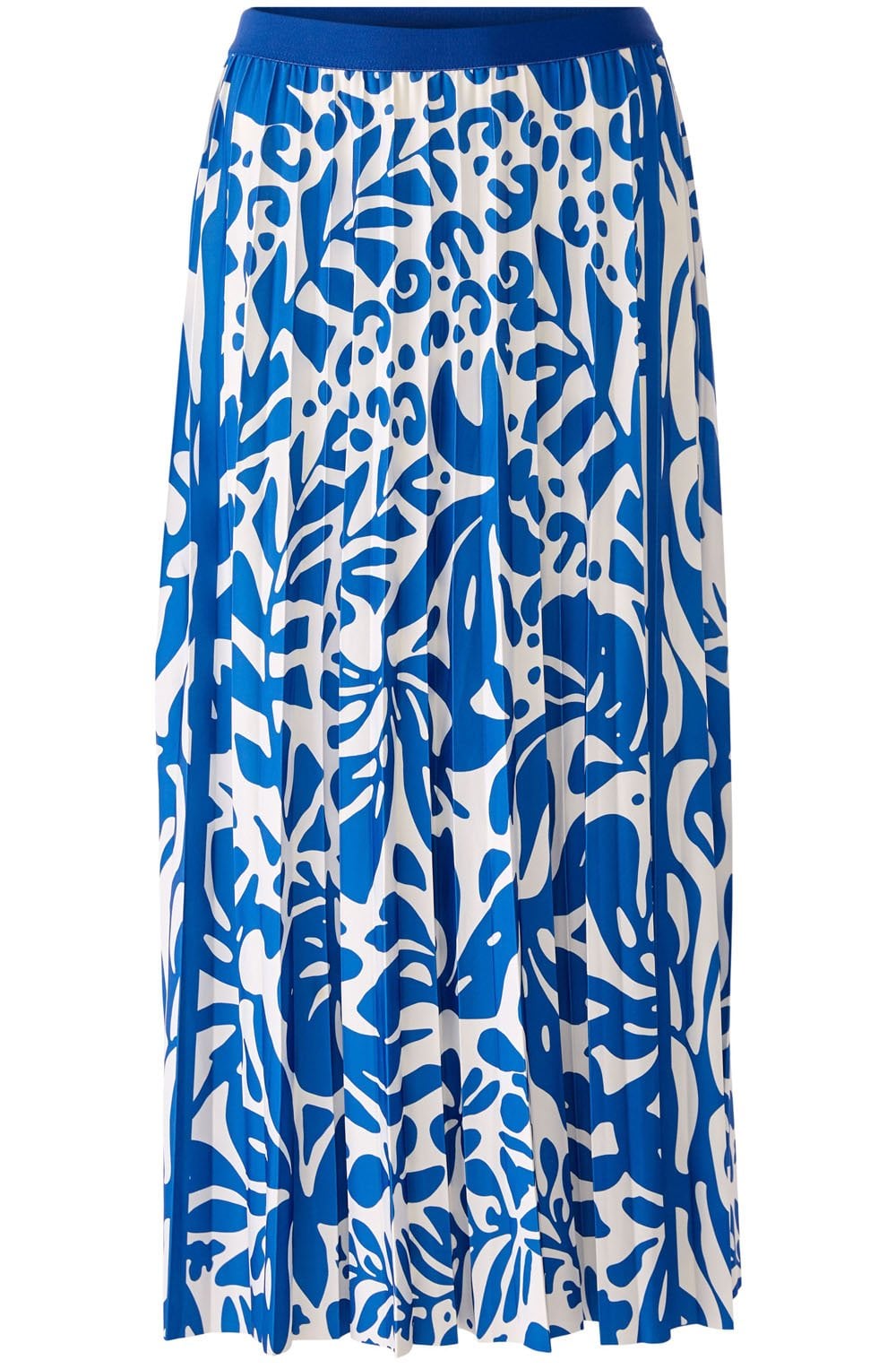 Blue and White Bold Print Pleated Skirt