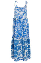 Blue and White Bold Print Tiered Maxi Dress