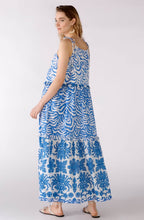 Blue and White Bold Print Tiered Maxi Dress