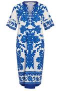 Blue and White Bold Print Tunic Dress