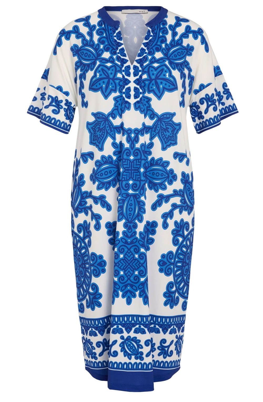 Blue and White Bold Print Tunic Dress