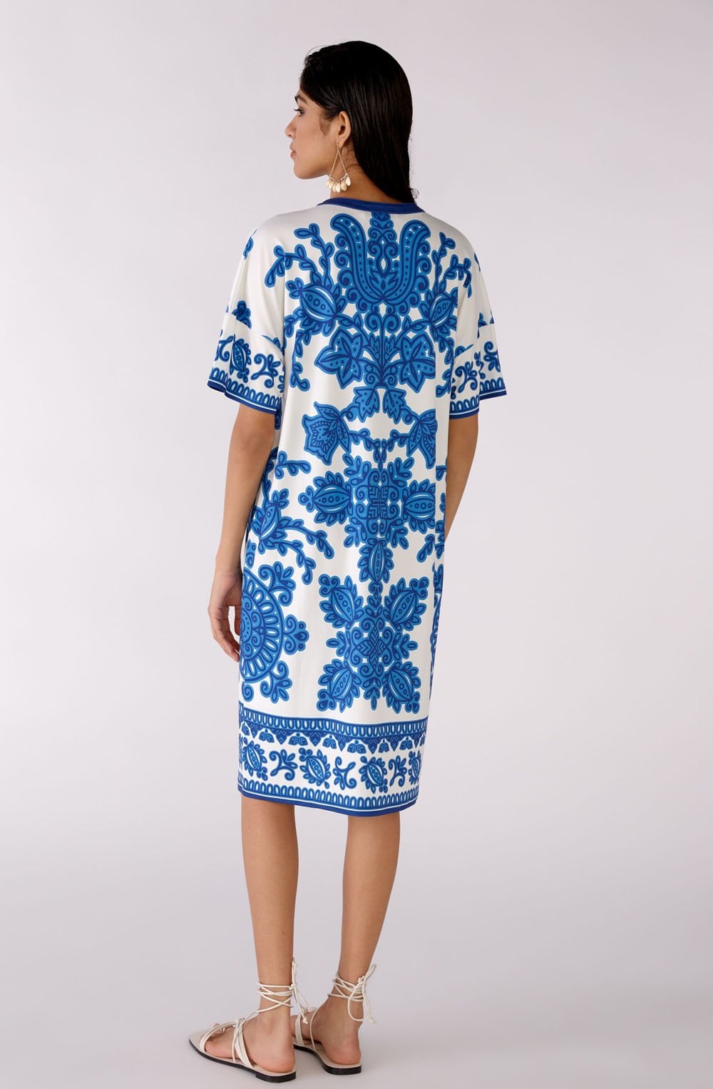 Blue and White Bold Print Tunic Dress