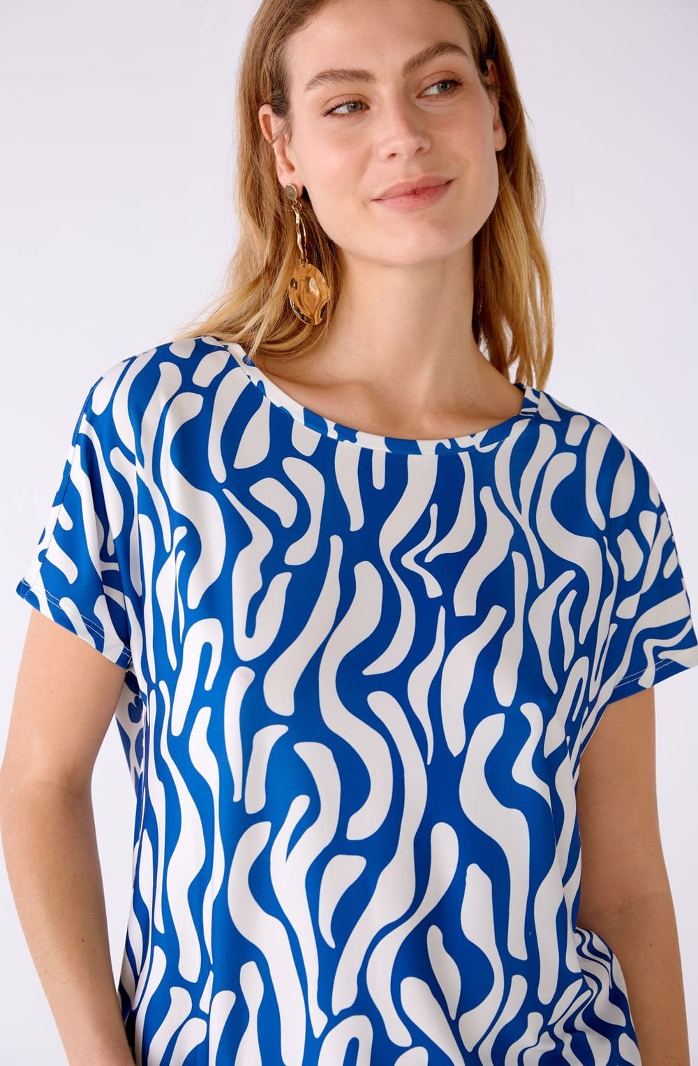 Blue and White Drawstring Blouse
