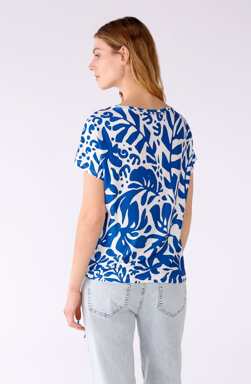 Blue and White Drawstring Blouse