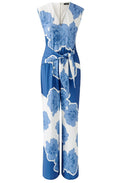 Blue and White Floral Jersey Jumpsuit