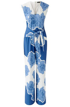 Blue and White Floral Jersey Jumpsuit
