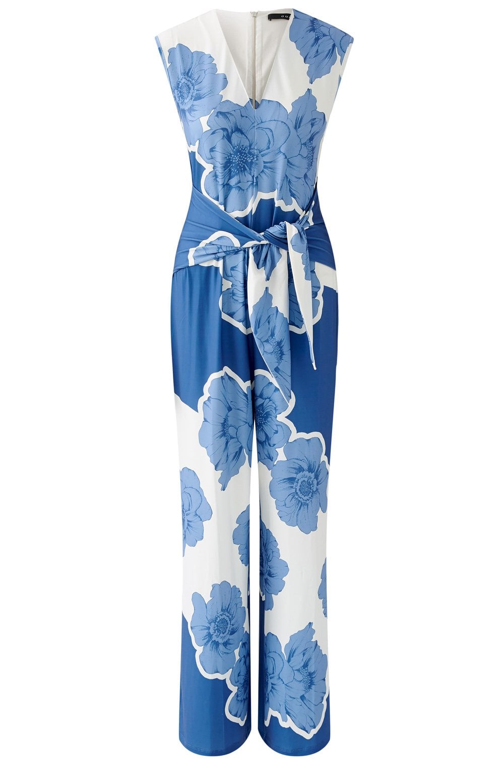 Blue and White Floral Jersey Jumpsuit