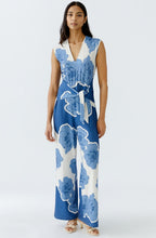 Blue and White Floral Jersey Jumpsuit