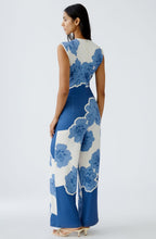 Blue and White Floral Jersey Jumpsuit