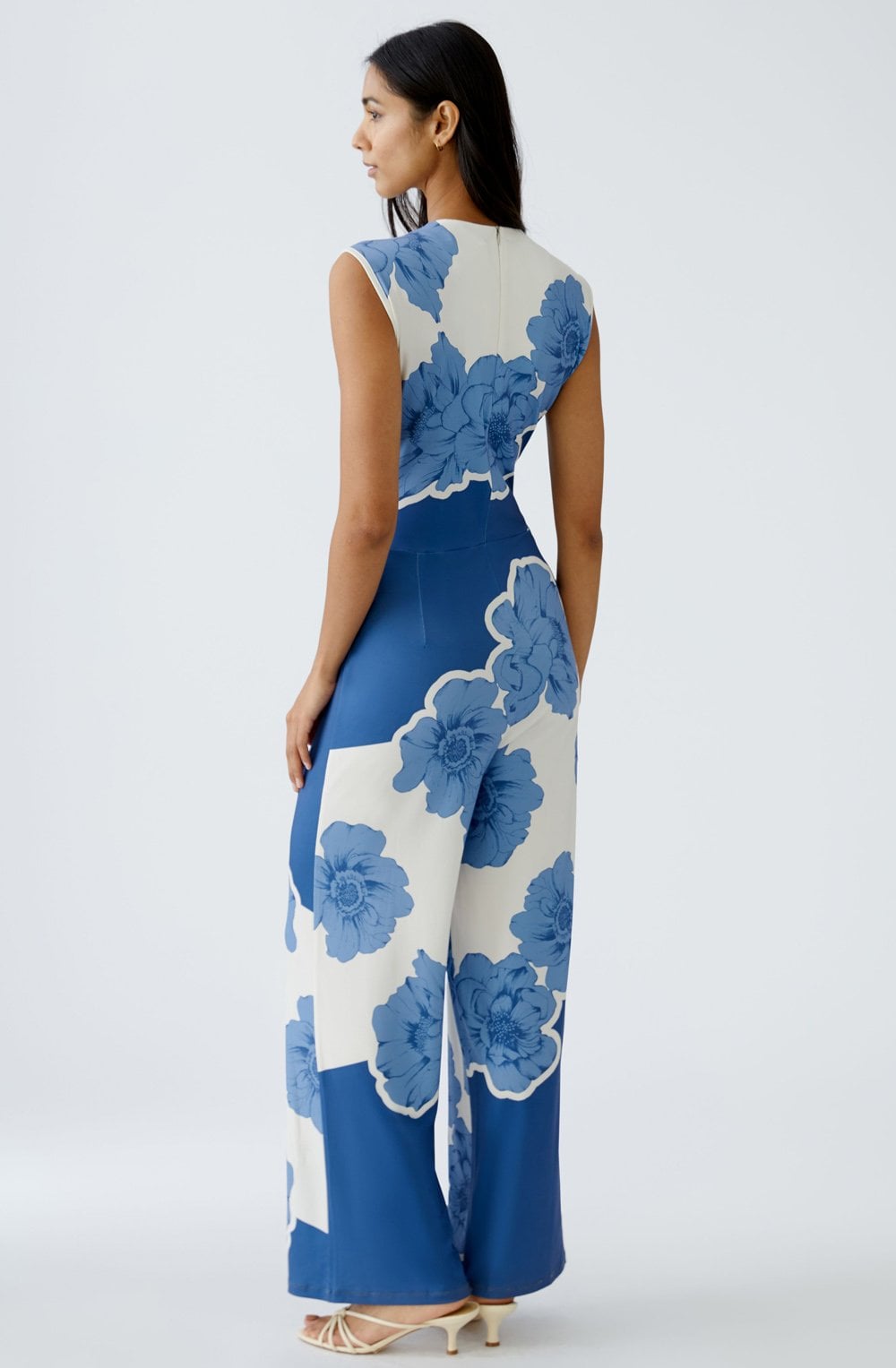 Blue and White Floral Jersey Jumpsuit